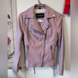 Guess Asymmetrical Moto Faux Leather Jacket Pink Purple Lilac XS